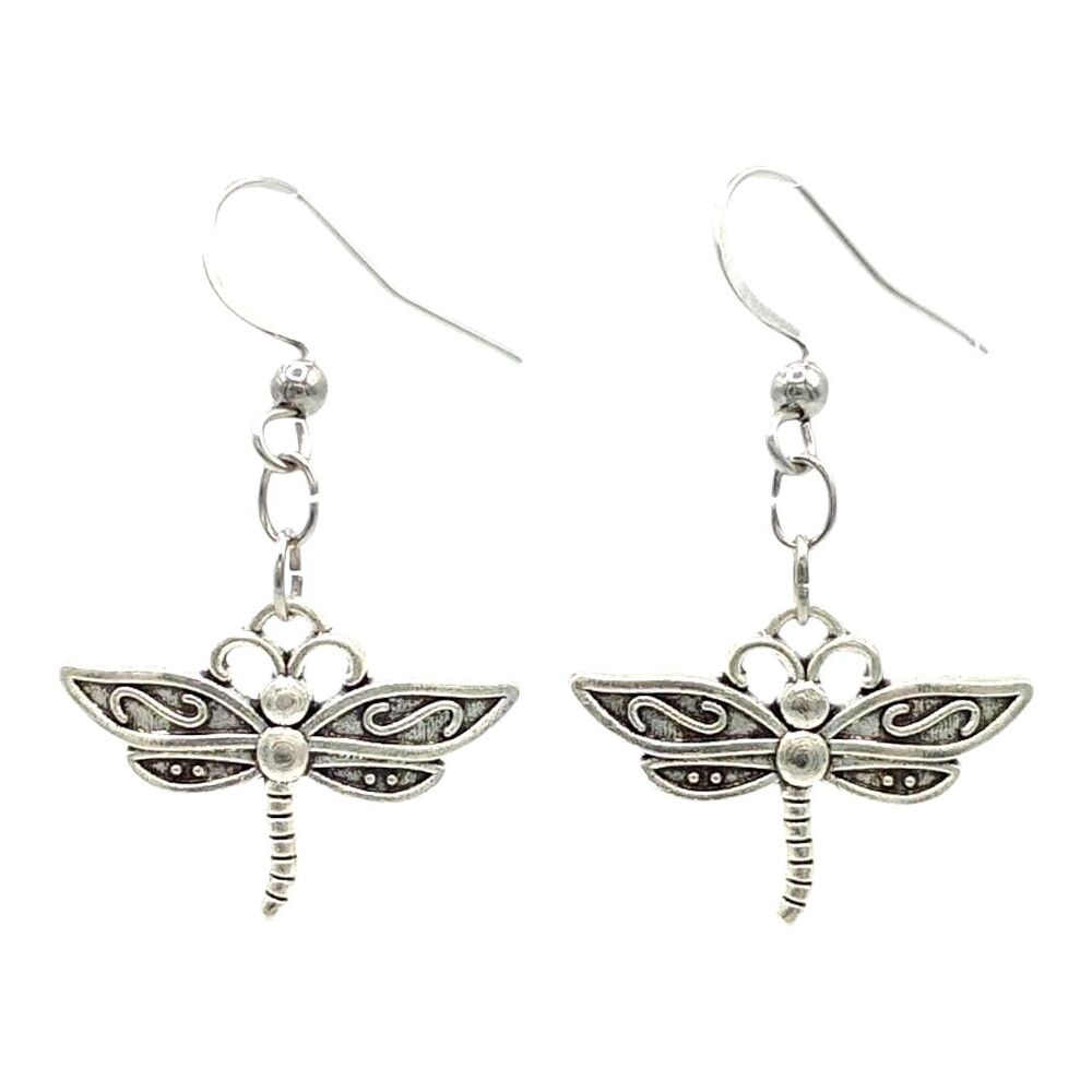 Silver dragonfly Earrings Fashion Jewelry Dangle Insect Summer Spring Bug
